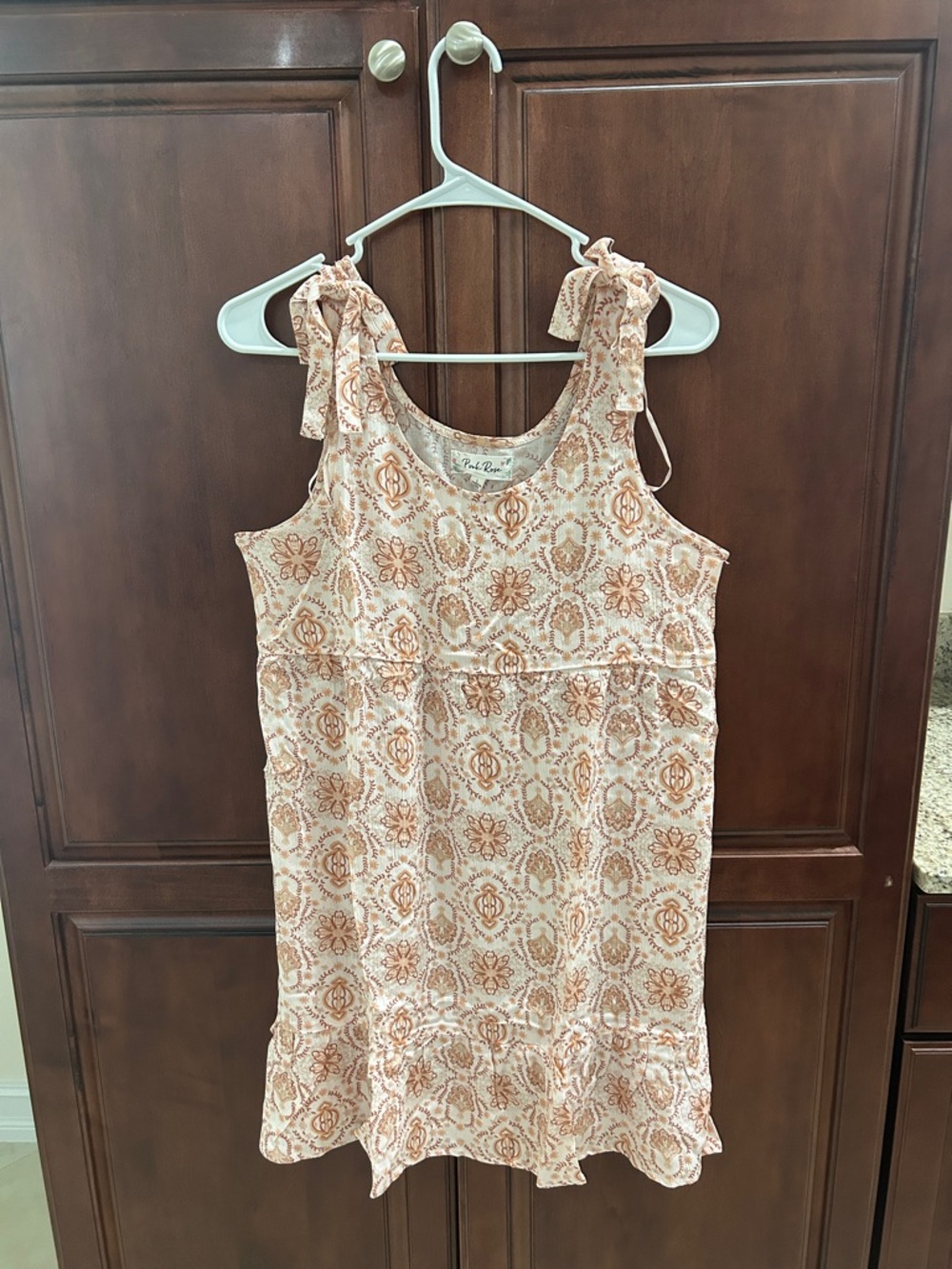 Light Pink Printed Tie-Shoulder Dress
